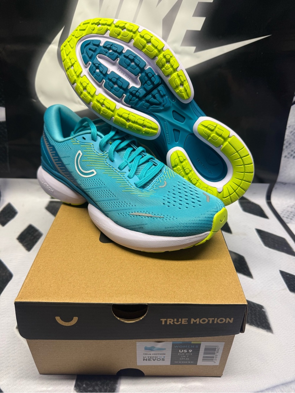 True Motion NevOS Running Shoes — Teal & Neon Yellow
